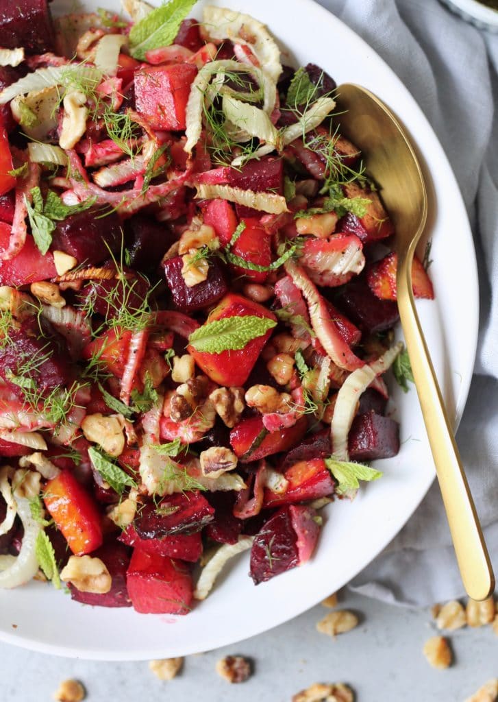 Roasted Beet and Fennel Salad with Mint and Toasted Walnuts