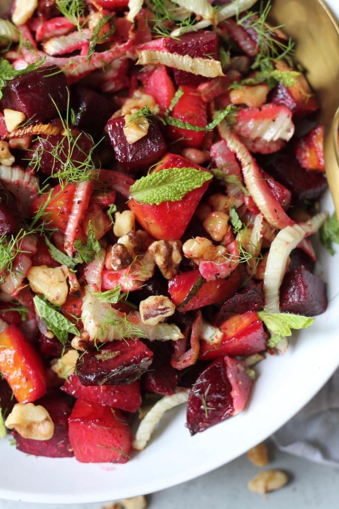 Roasted Beet and Fennel Salad with Mint and Toasted Walnuts