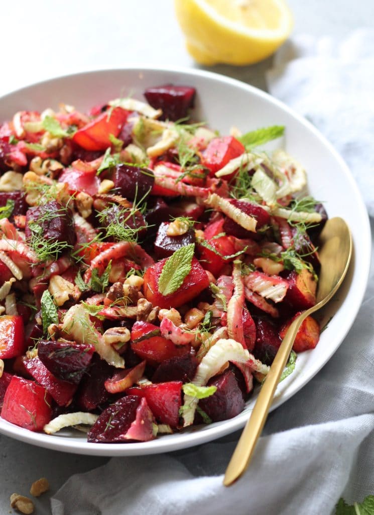 Roasted Beet and Fennel Salad with Mint and Toasted Walnuts