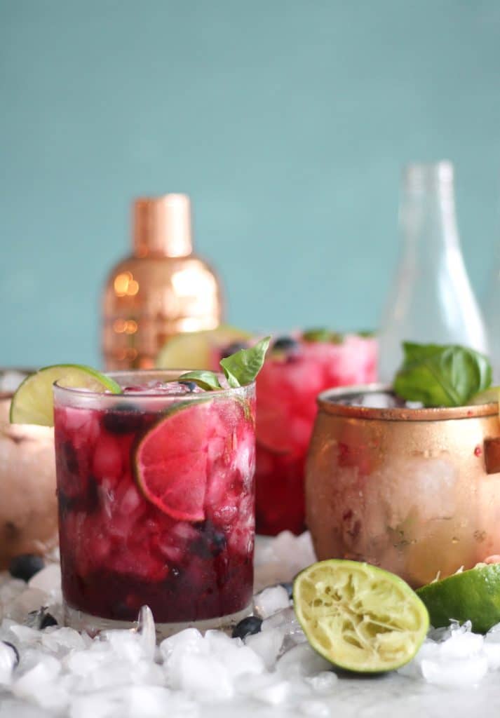 Blueberry Basil Moscow Mules
