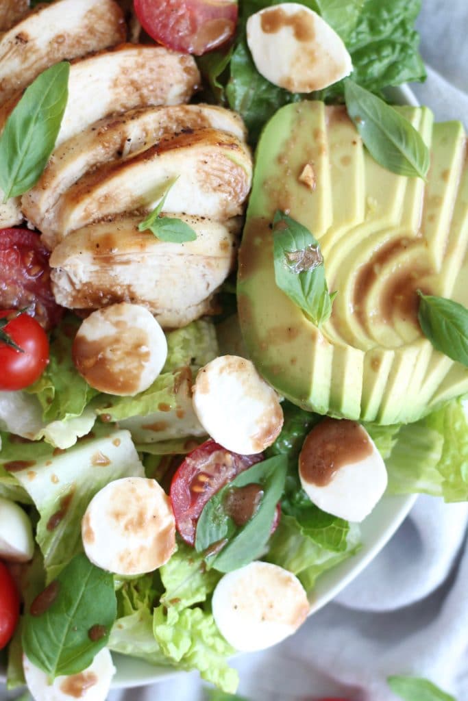 Grilled Peach Caprese Salad with Chicken and Avocado