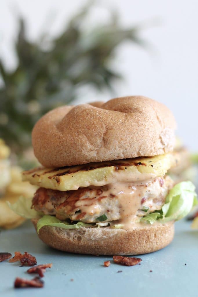 Grilled Pineapple Bacon Chicken Burgers