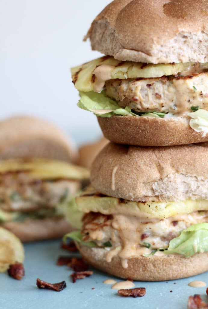 Grilled Pineapple Bacon Chicken Burgers