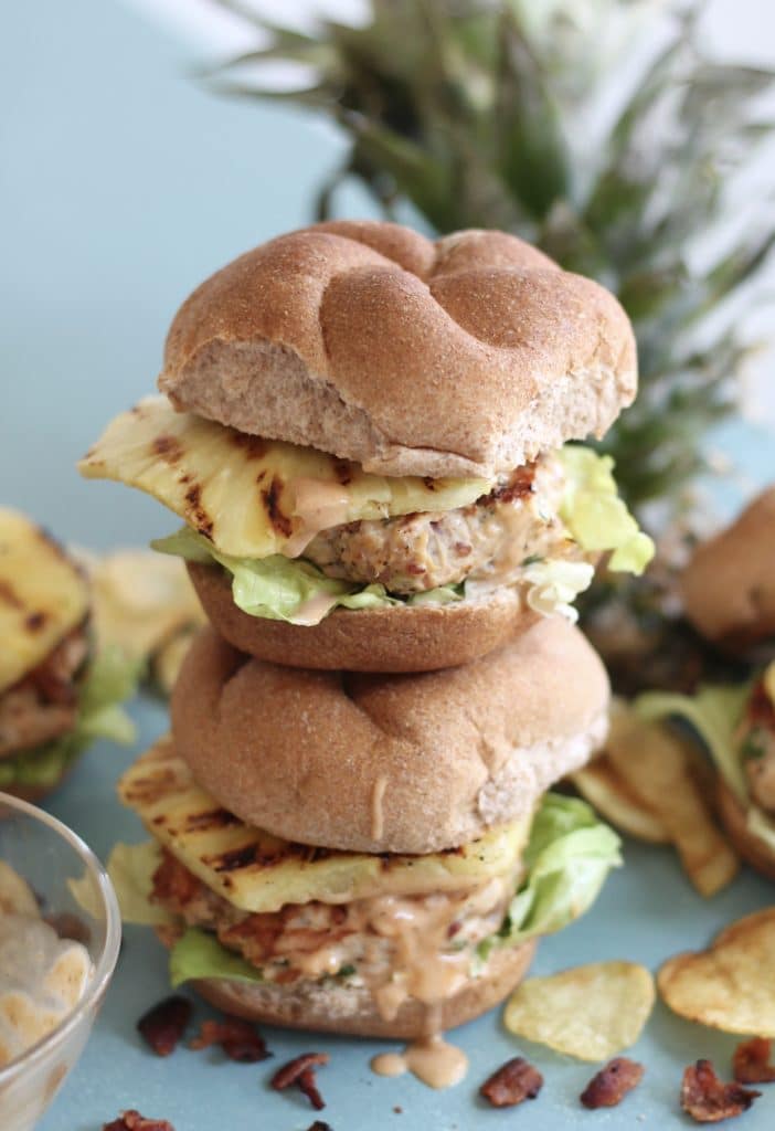Grilled Pineapple Bacon Chicken Burgers
