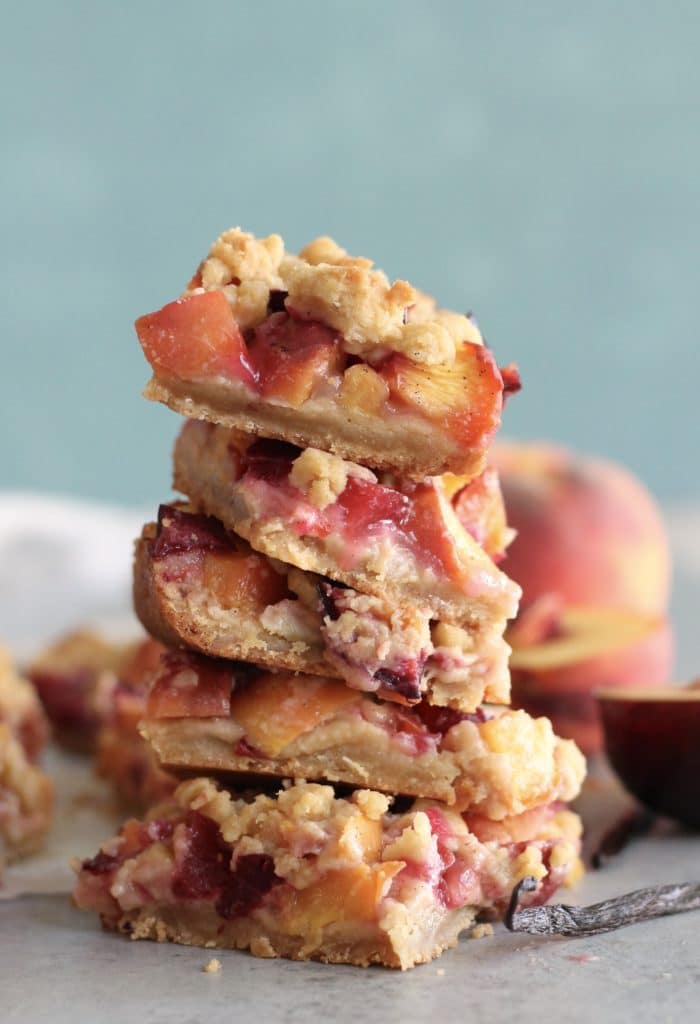 Vanilla Bean Peach Plum Pie Crumble Bars