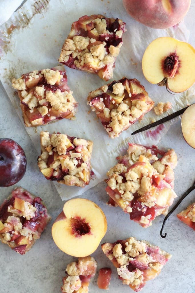 Vanilla Bean Peach Plum Pie Crumble Bars