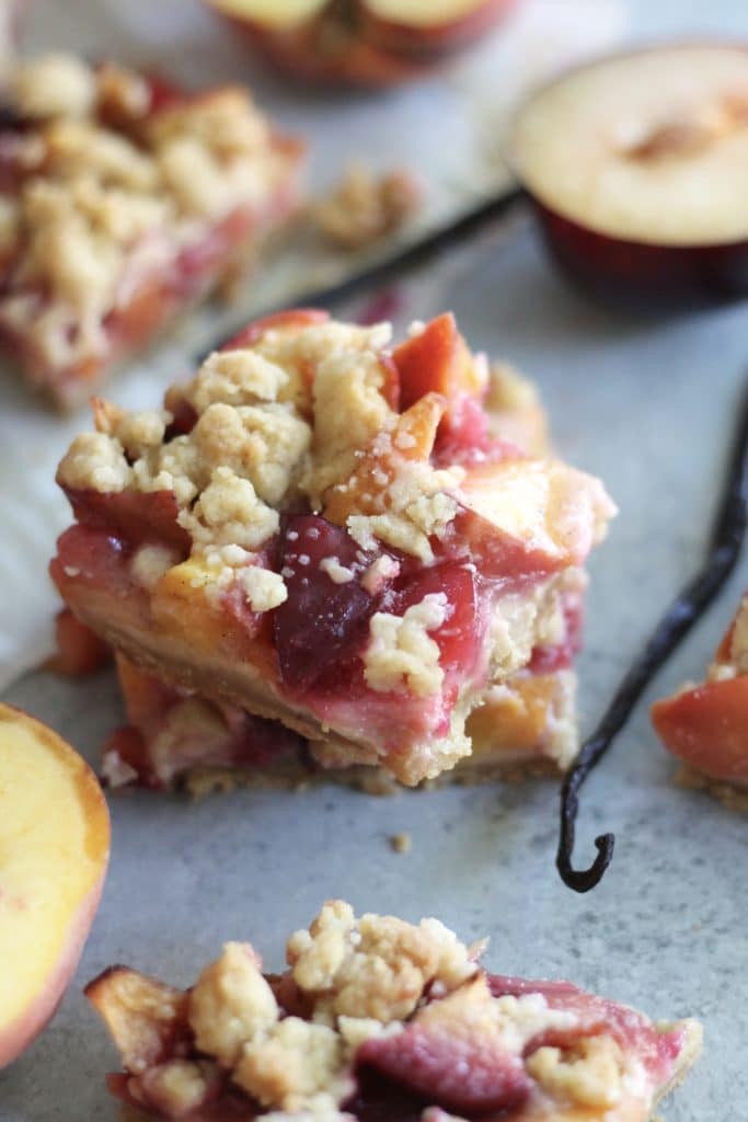 Vanilla Bean Peach Plum Pie Crumble Bars