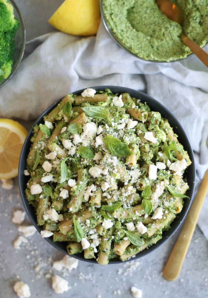 Pasta with Broccoli Pesto, Lemon, and Feta