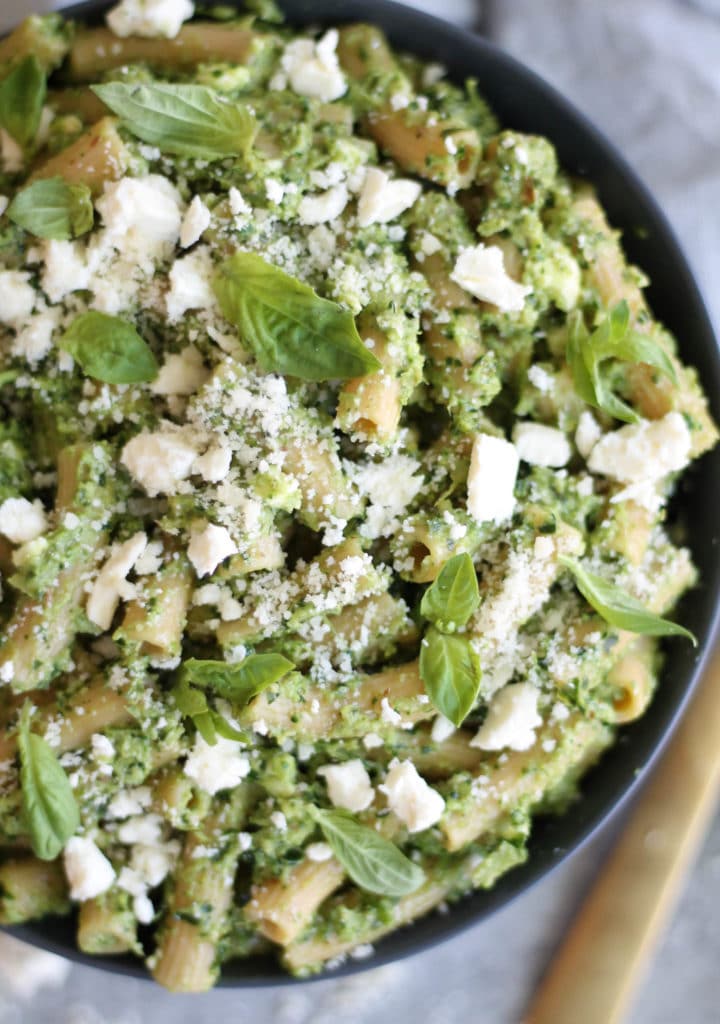 Pasta with Broccoli Pesto, Lemon, and Feta