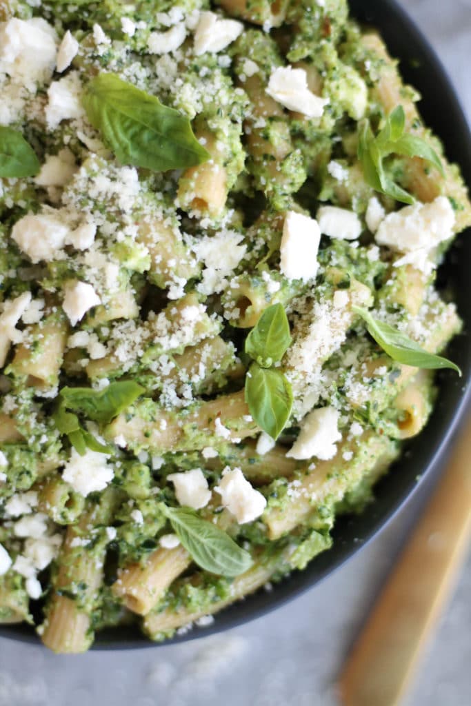 Pasta with Broccoli Pesto, Lemon, and Feta