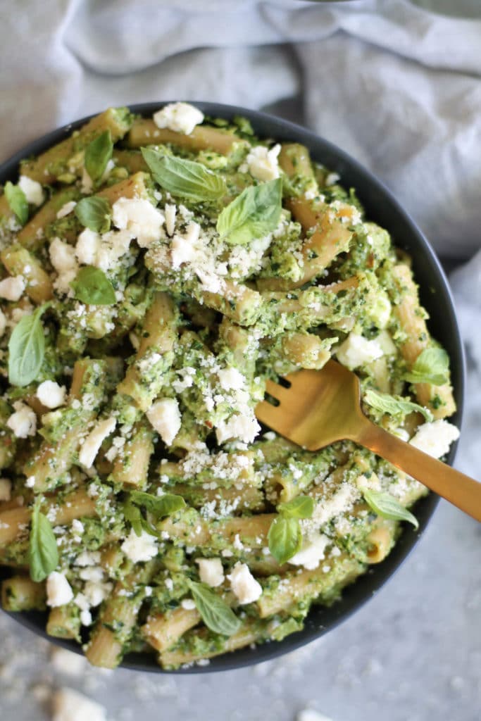 Pasta with Broccoli Pesto, Lemon, and Feta
