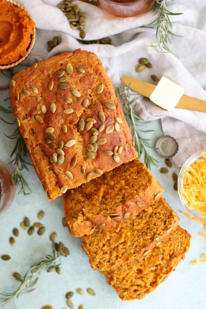 Rosemary Cheddar Pumpkin Beer Bread