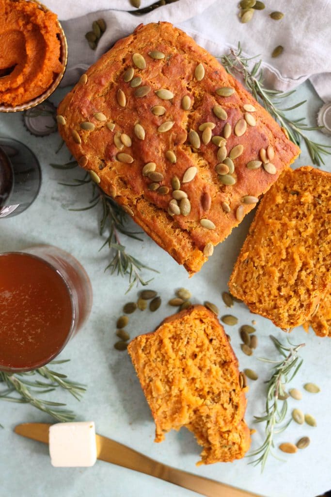 Rosemary Cheddar Pumpkin Beer Bread