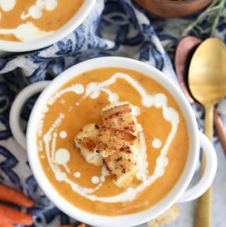 Carrot and Potato Soup with Rosemary Garlic Croutons