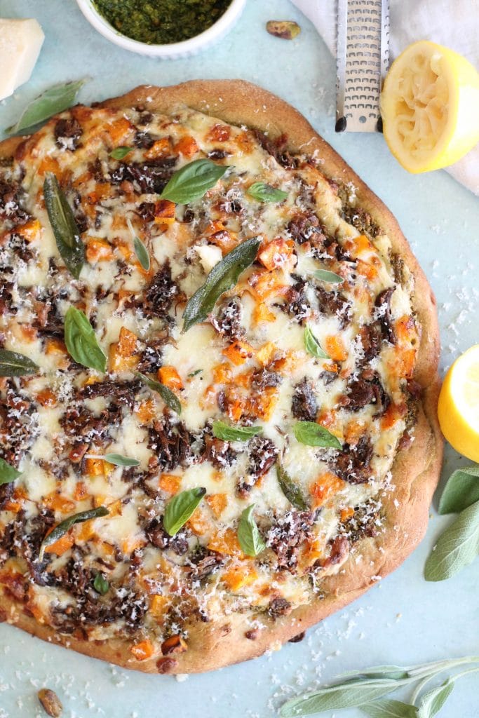 Short Rib Butternut Squash Pizza with Sage Pistachio Pesto