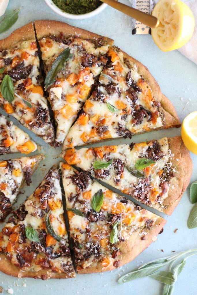 Short Rib Butternut Squash Pizza with Sage Pistachio Pesto