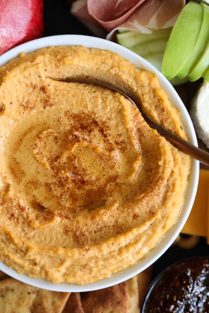 Sweet Potato Hummus with Brown Butter Spiced Pita Chips + A Thanksgiving Cheeseboard!
