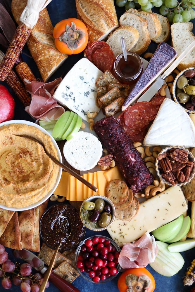 Sweet Potato Hummus with Brown Butter Spiced Pita Chips + A Thanksgiving Cheeseboard!