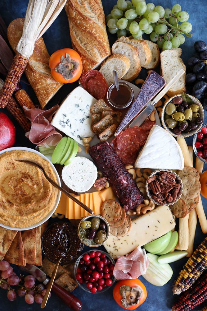 Sweet Potato Hummus with Brown Butter Spiced Pita Chips + A Thanksgiving Cheeseboard!