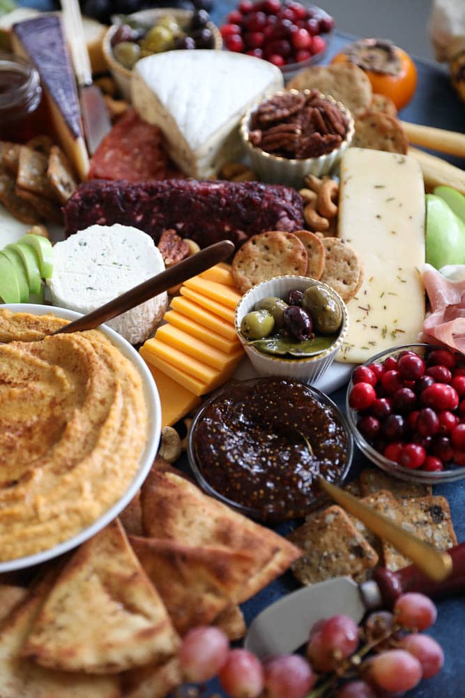 Sweet Potato Hummus with Brown Butter Spiced Pita Chips + A Thanksgiving Cheeseboard!