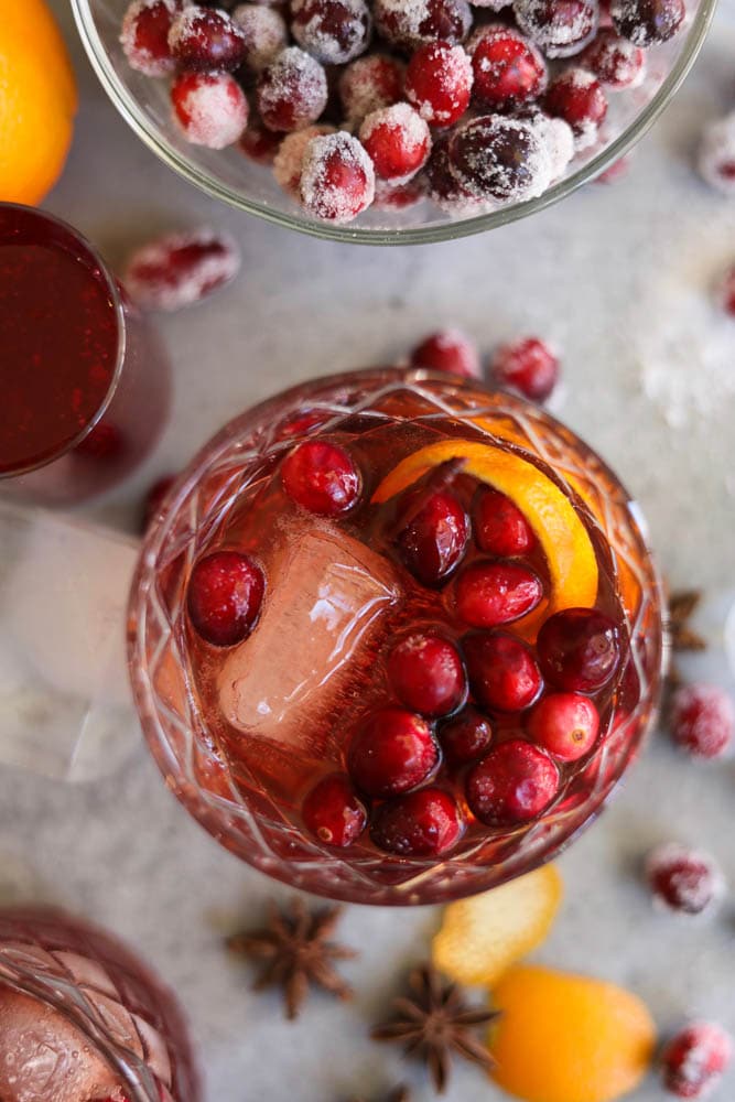 Spiced Cranberry Old Fashioned with Sugared Cranberries