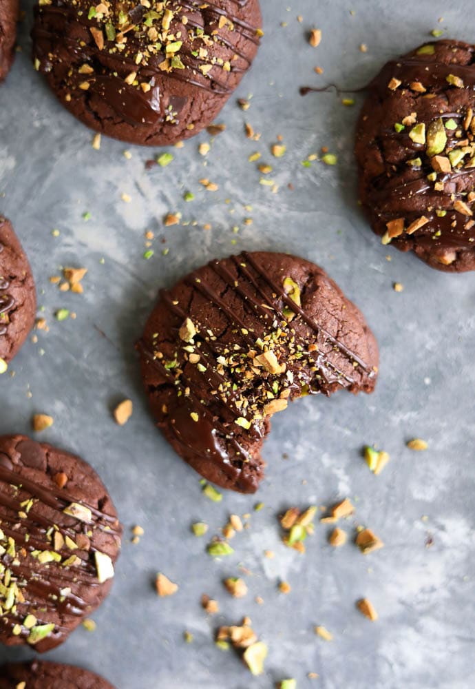 Salted Triple Chocolate Pistachio Cookies