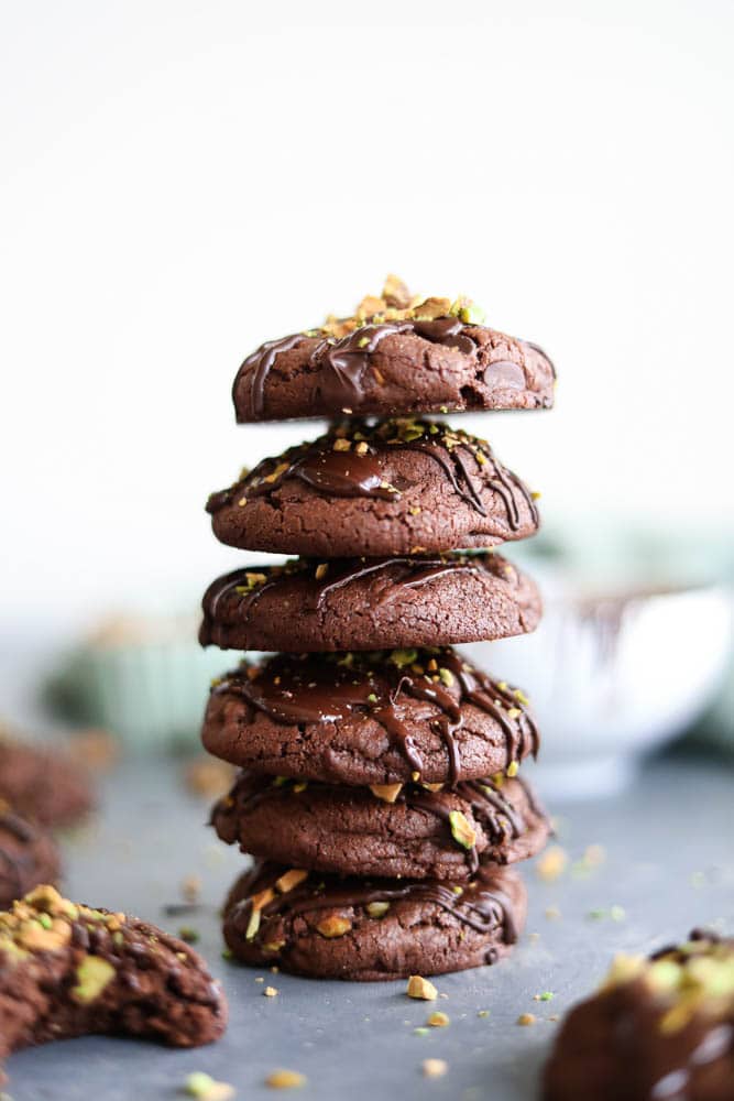 Salted Triple Chocolate Pistachio Cookies