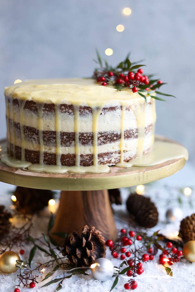Eggnog Cake with White Chocolate Rum Ganache