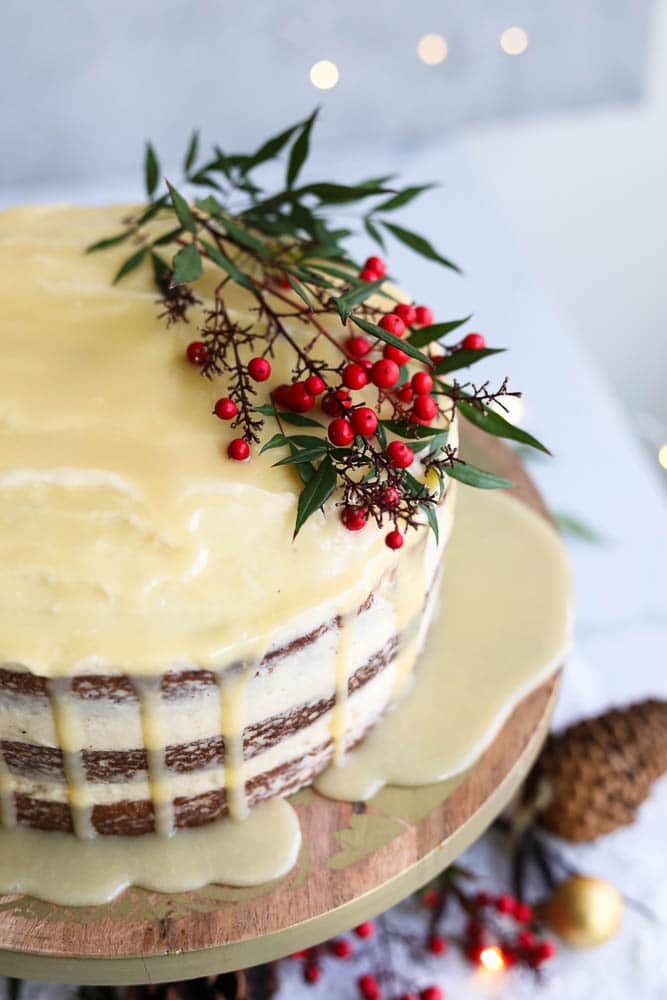 Eggnog Cake with White Chocolate Rum Ganache