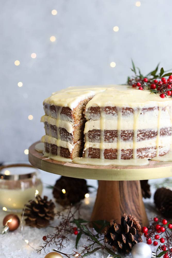 Eggnog Cake with White Chocolate Rum Ganache
