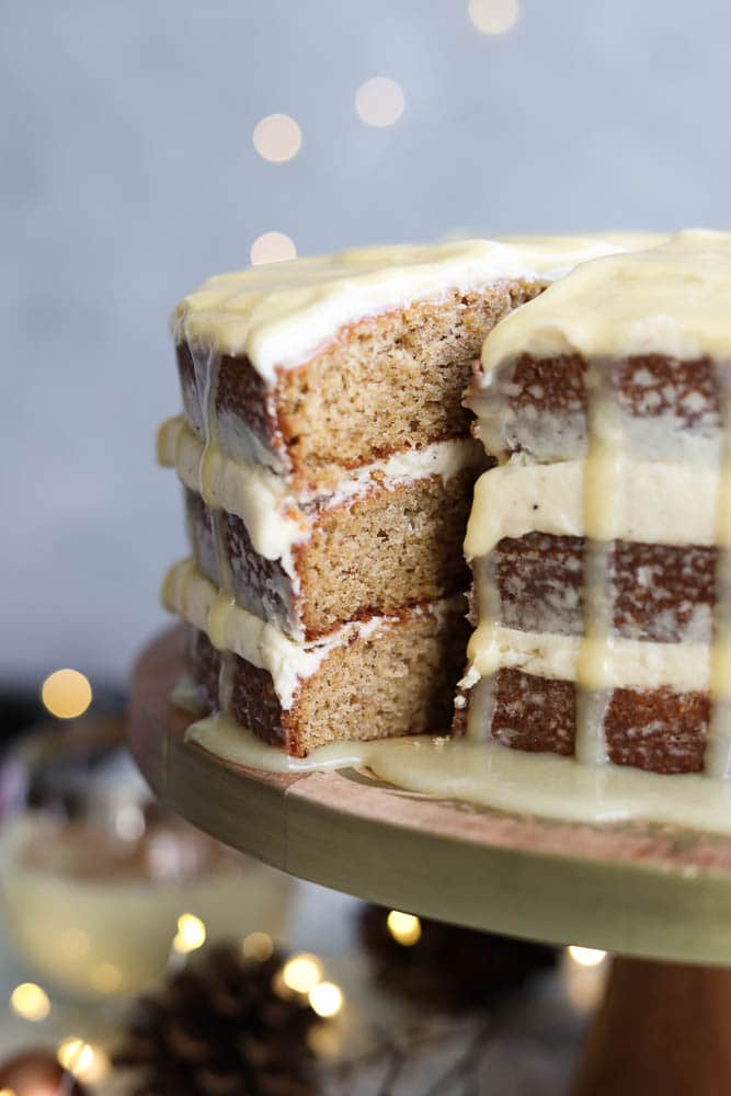 Eggnog Cake with White Chocolate Rum Ganache