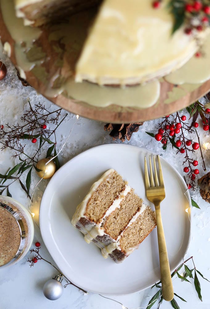 Eggnog Cake with White Chocolate Rum Ganache