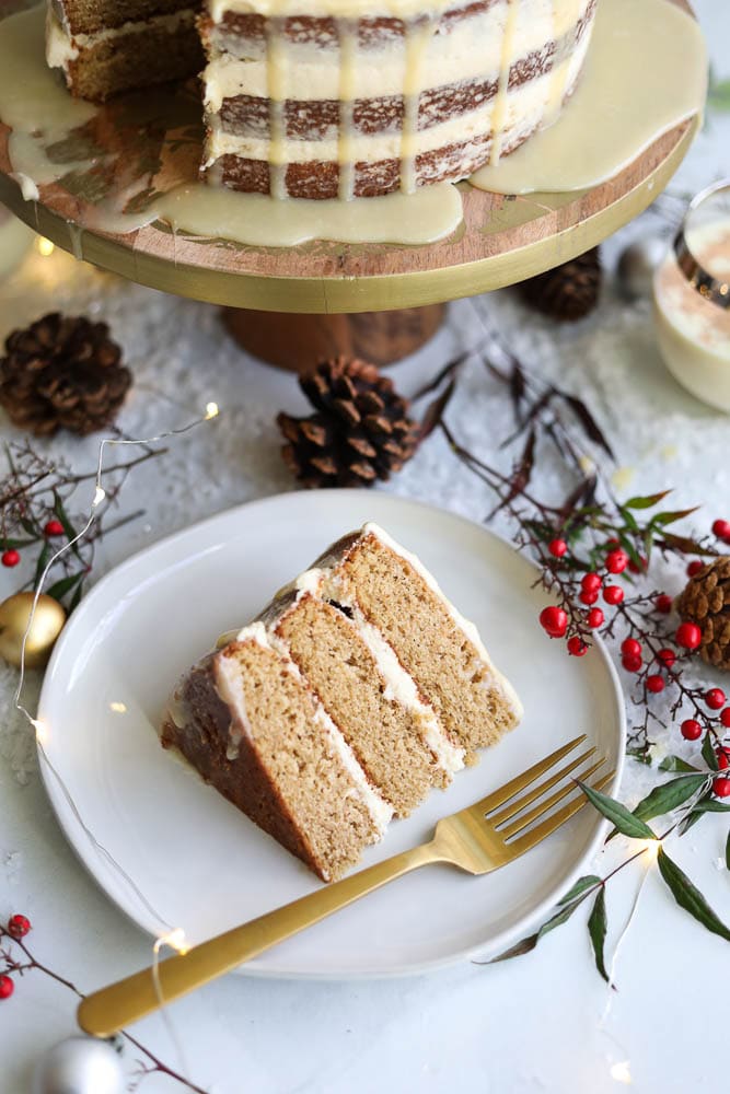 Eggnog Cake with White Chocolate Rum Ganache