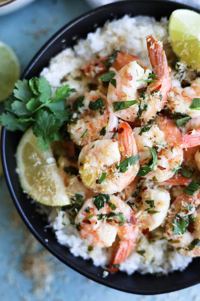 Garlic Butter Shrimp with Toasted Coconut Rice