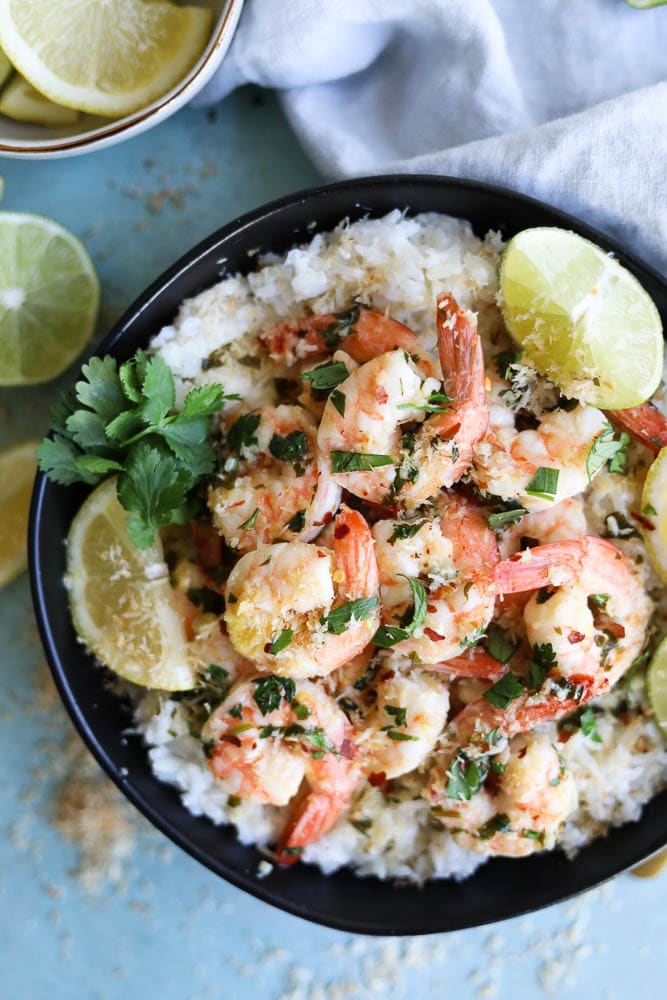 Garlic Butter Shrimp with Toasted Coconut Rice