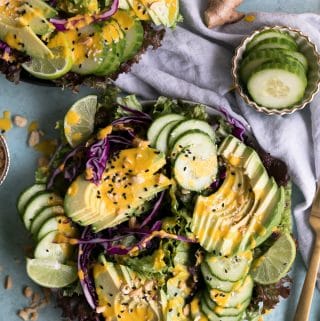 Avocado Cucumber Salad with Carrot Ginger Dressing