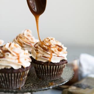 Double Chocolate Cupcakes with Cinnamon Buttercream and Whiskey Salted Caramel