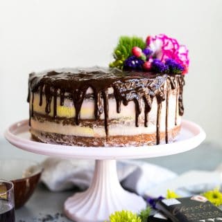 Vanilla Lavender Layer Cake with Dark Chocolate Ganache