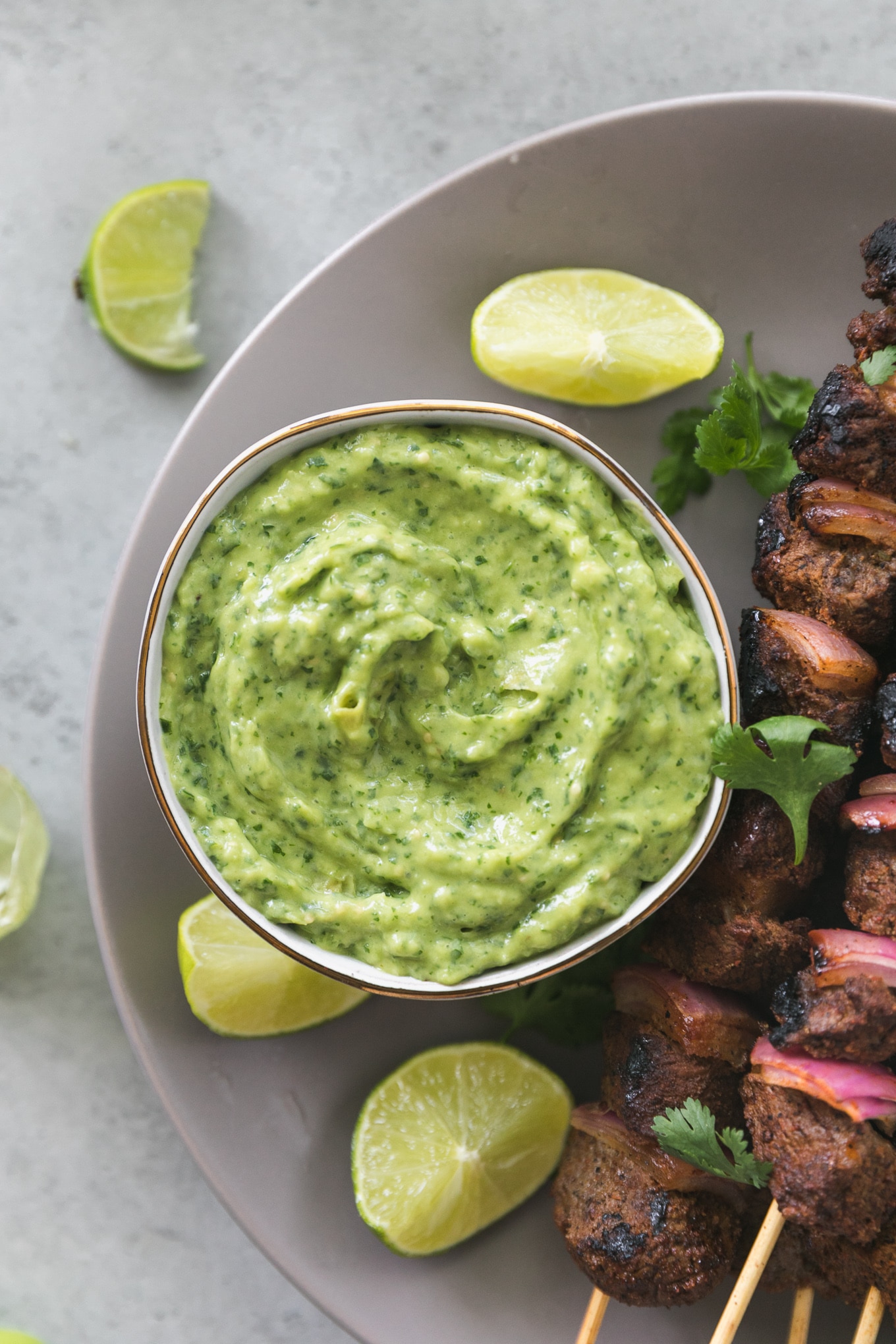 Mexican Steak Skewers with Avocado Salsa Verde