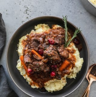 Cranberry Beef Stew with Mascarpone Mashed Potatoes