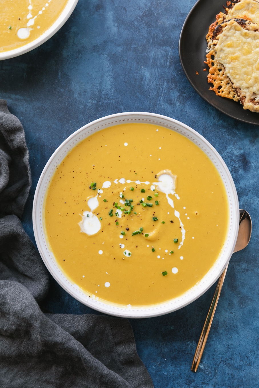 Roasted Root Vegetable Soup with Cheesy Toasts