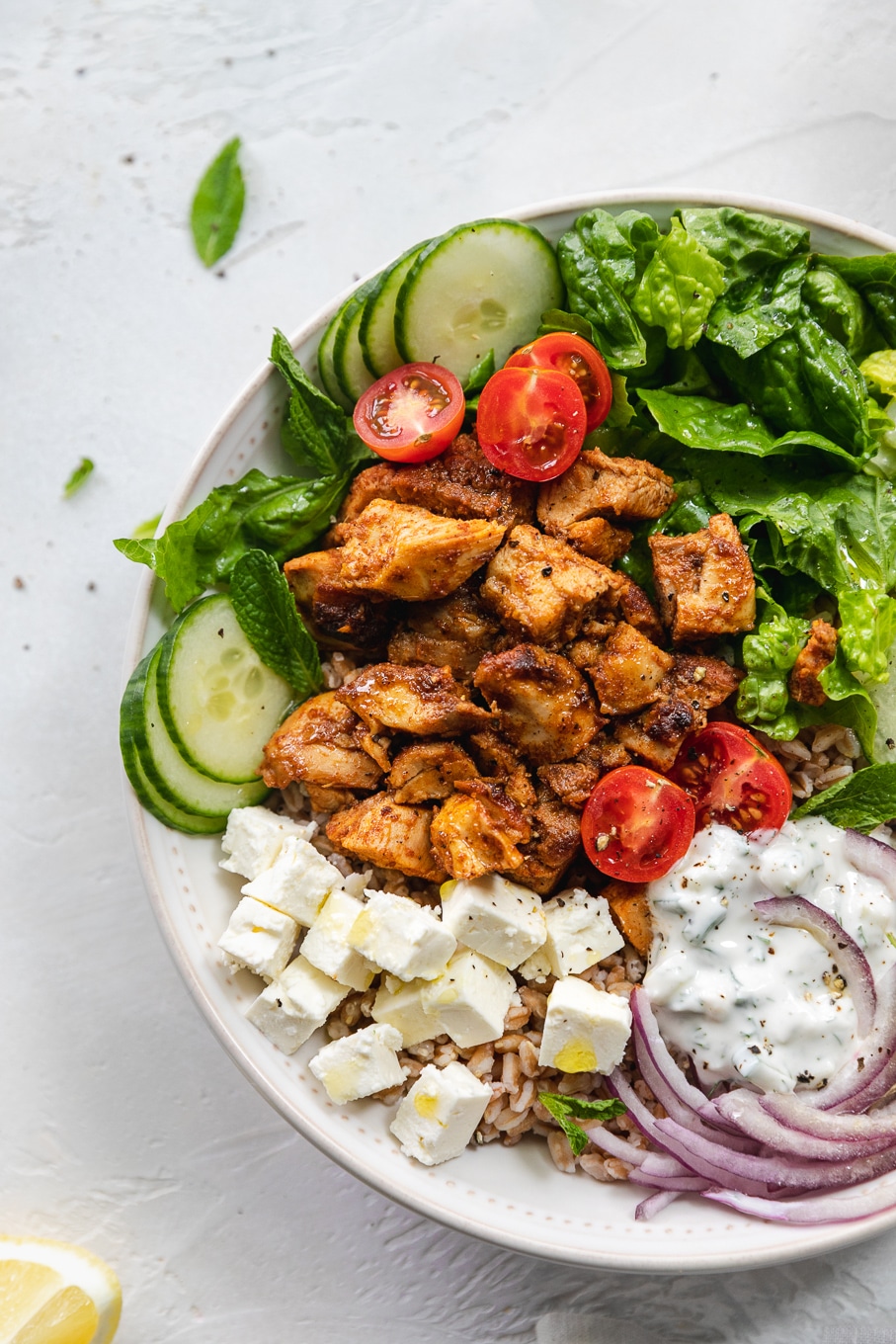 Chicken Shawarma Bowls with Quick Tzatziki Sauce