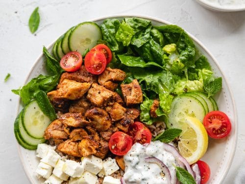 Chicken Shawarma Bowls With Quick Tzatziki Sauce