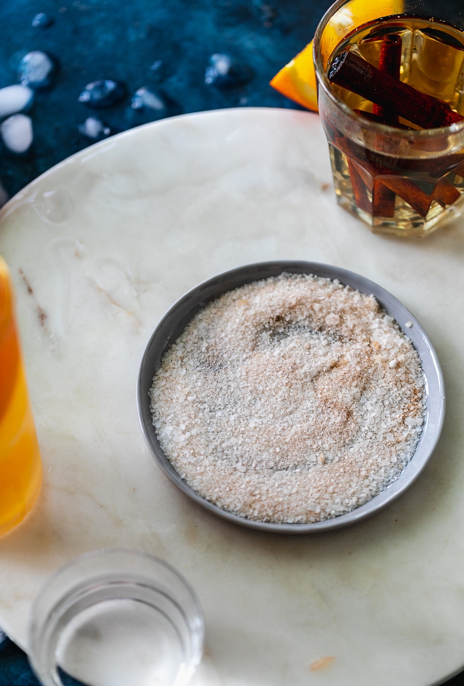 Close up shot of a plate of cinnamon salty sugar