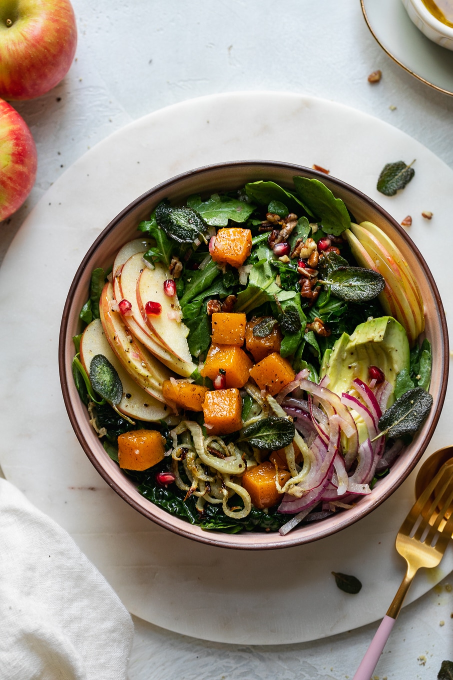 Overhead shot of a colorful fall salad