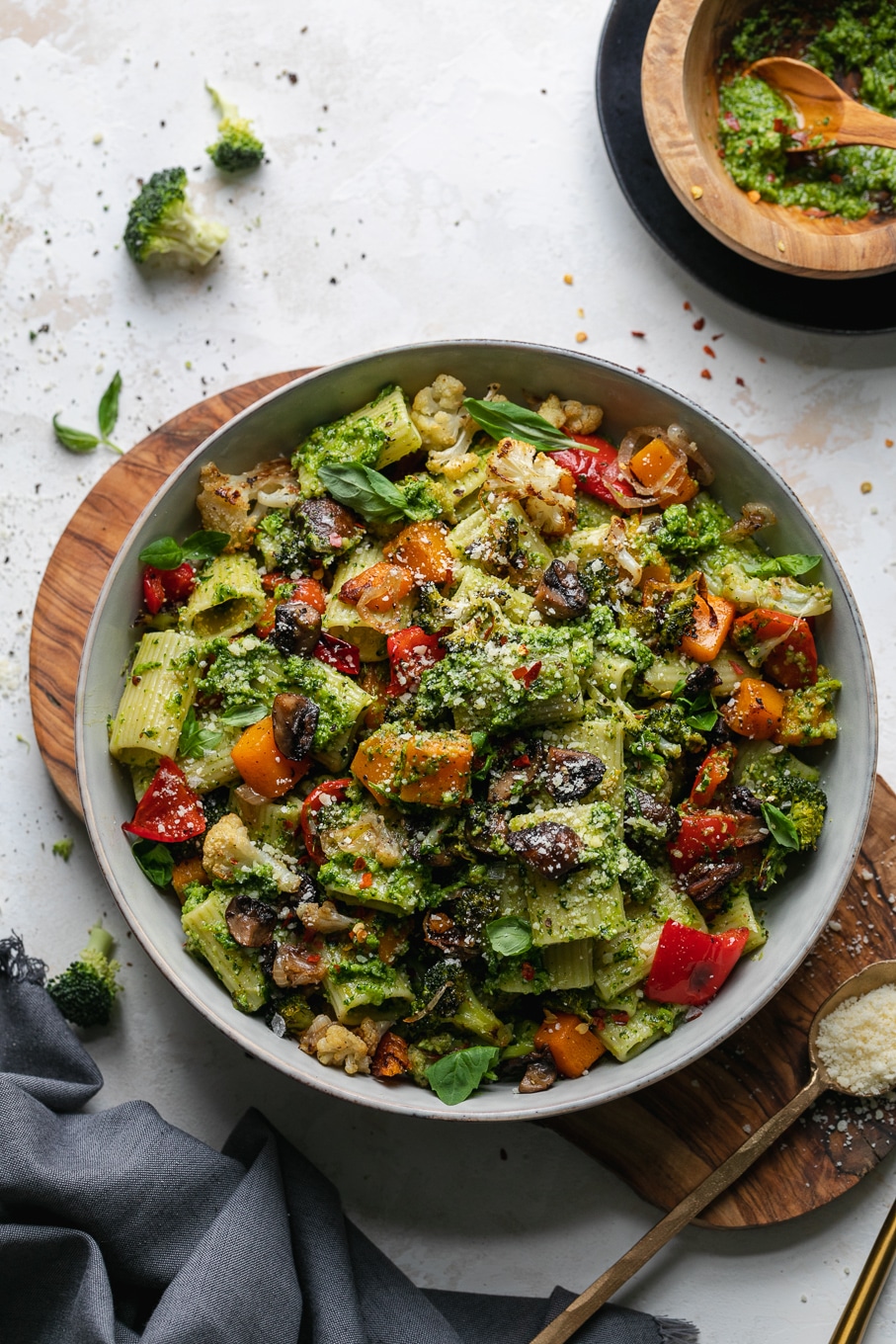 Broccoli Pesto Pasta with Roasted Vegetables - Spices in My DNA