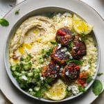 Harissa Chicken Meatballs with Couscous and Cucumber Herb Salad