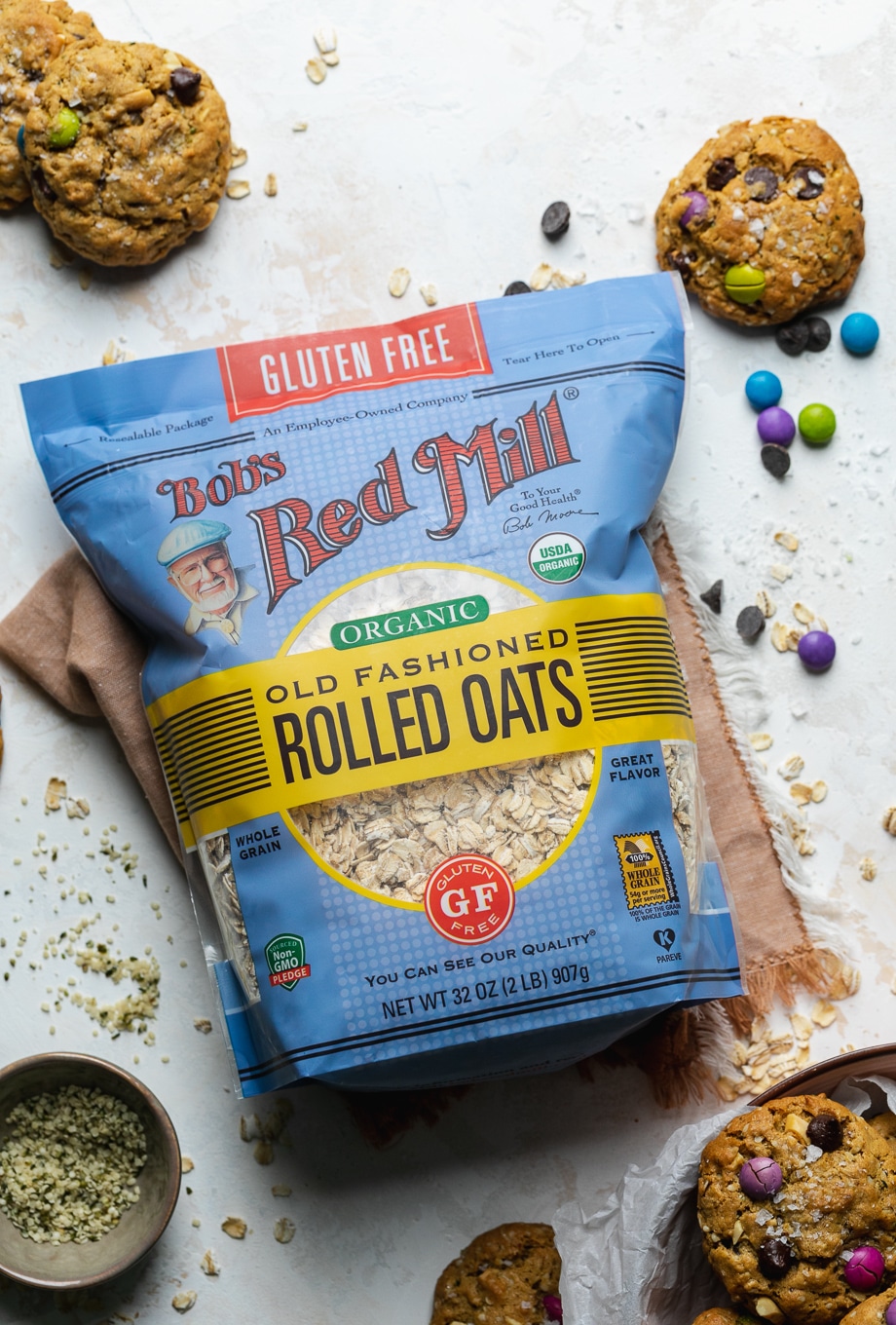 Overhead shot of a bag of oats