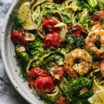 Shrimp Pasta with Dill Pesto and Garlic Roasted Tomatoes